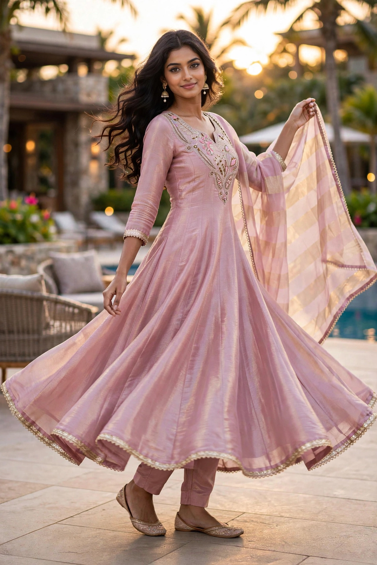 Viscose Rassion Tissue Suit with Organza Dupatta
